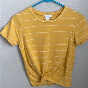 Yellow striped tied up shirt
